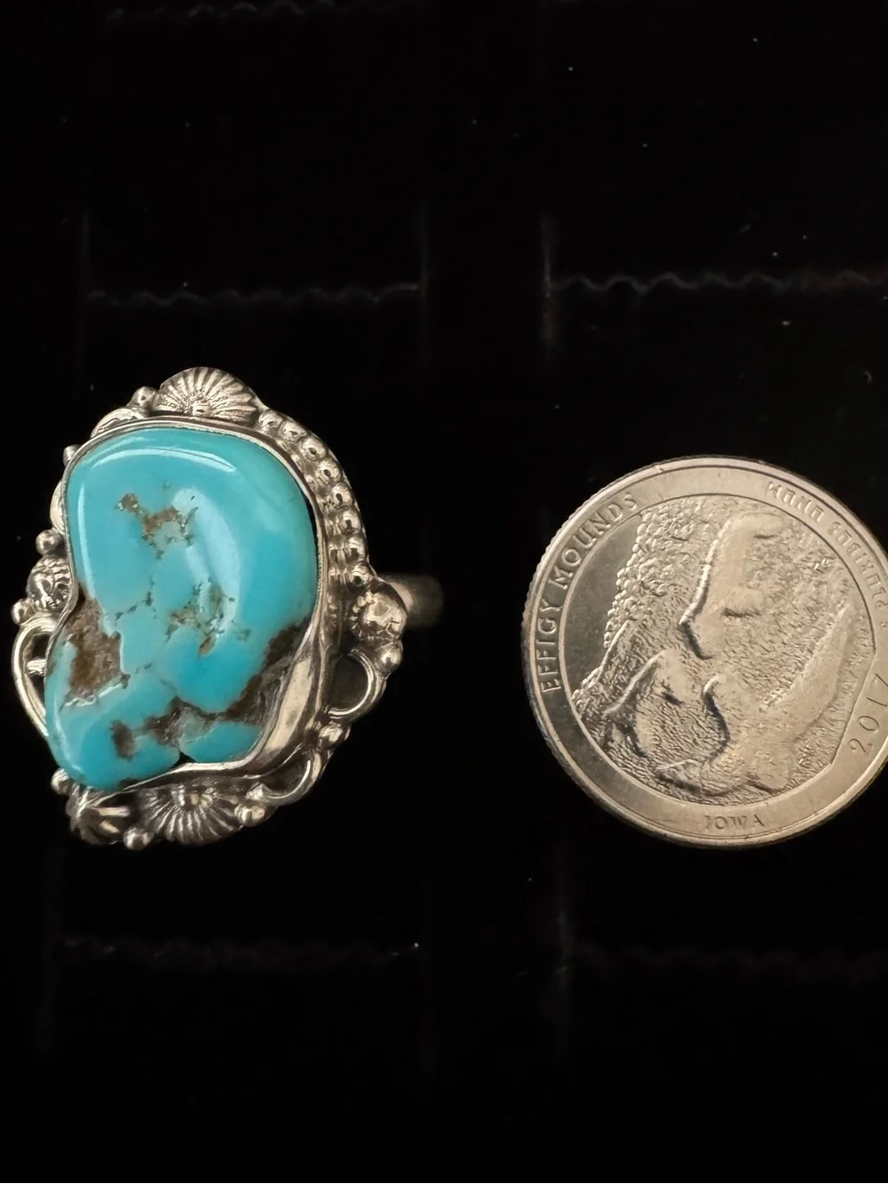 Genuine Kingman Turquoise Stone sterling‎ Silver statement Ring
